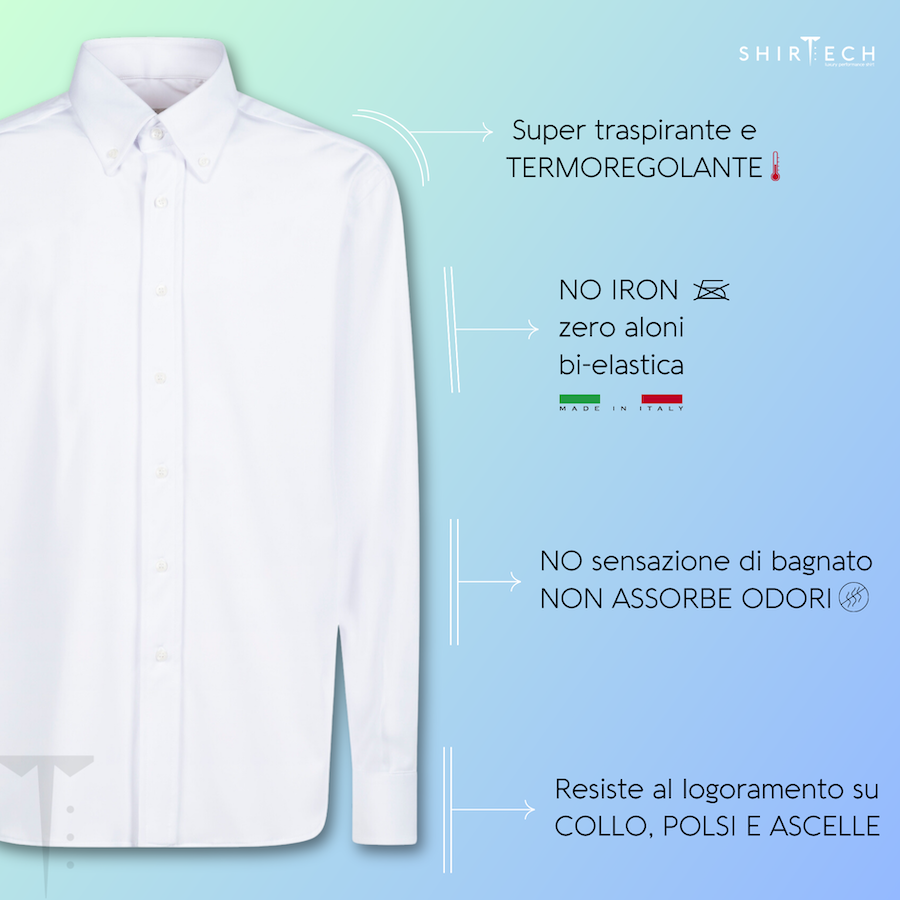 Camicia No Stiro Uomo - bianca, collo button-down